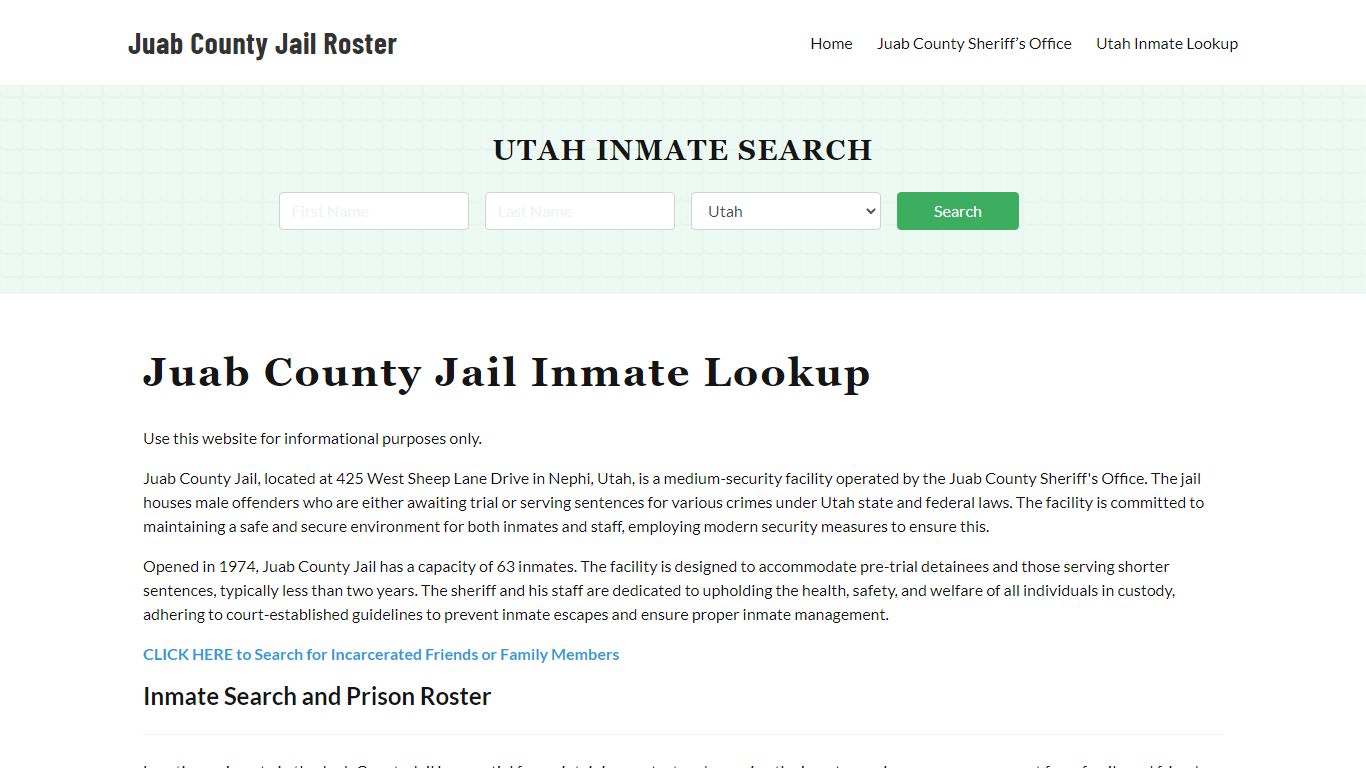 Juab County Jail Roster Lookup, UT, Inmate Search