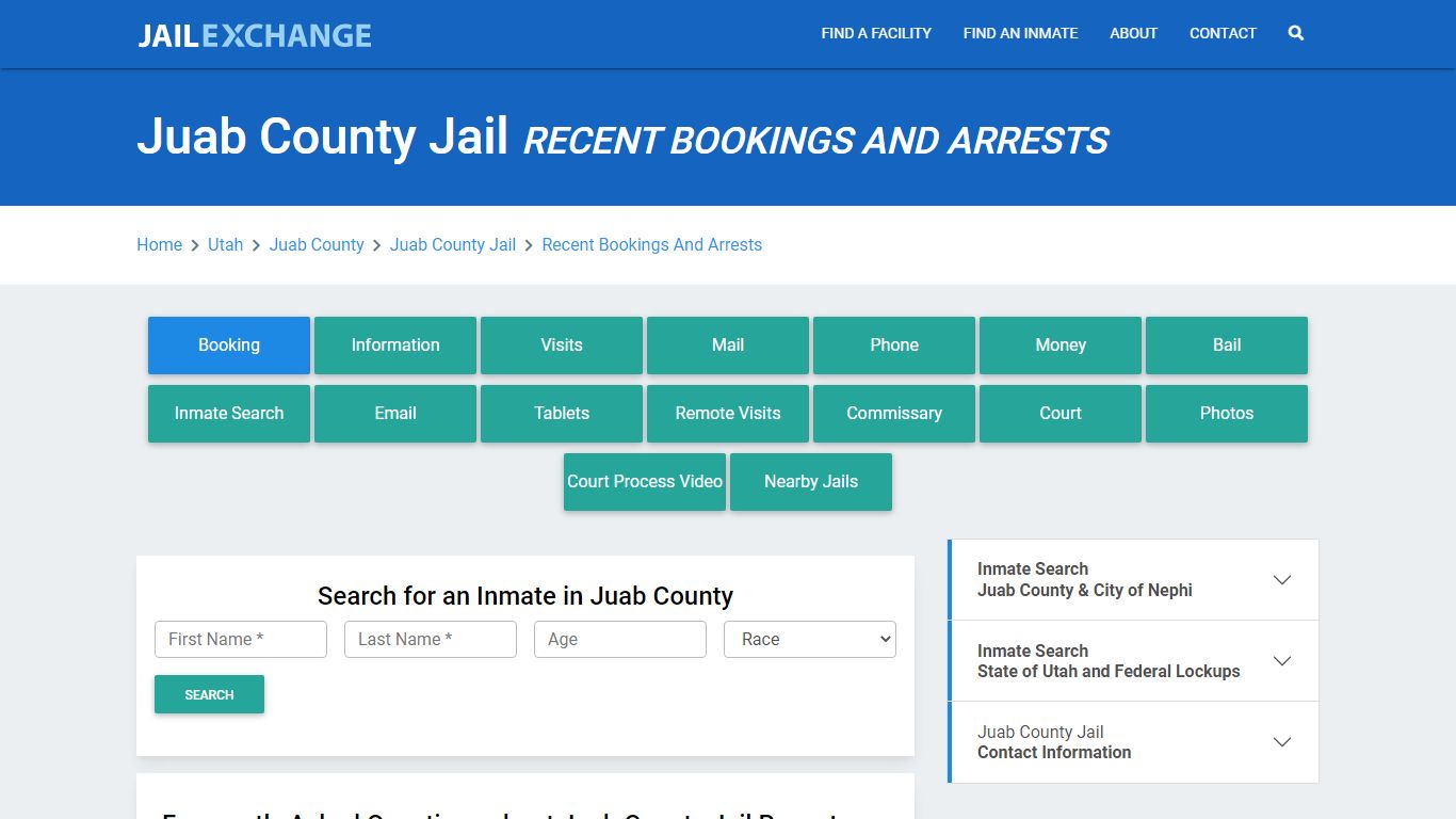 Juab County Jail Recent Bookings And Arrests - Jail Exchange